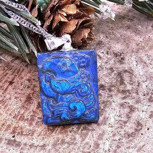 Nature Labradorite Carved Flashy Nine Tails Fox Pendant Necklace